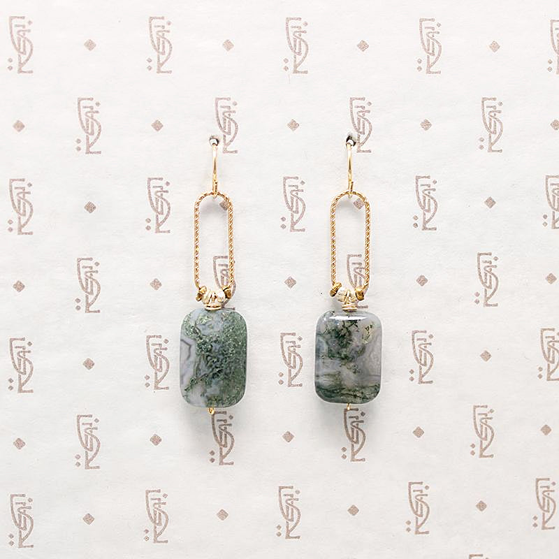 Faceted Moss Agate & Brass Drop Earrings by Brin