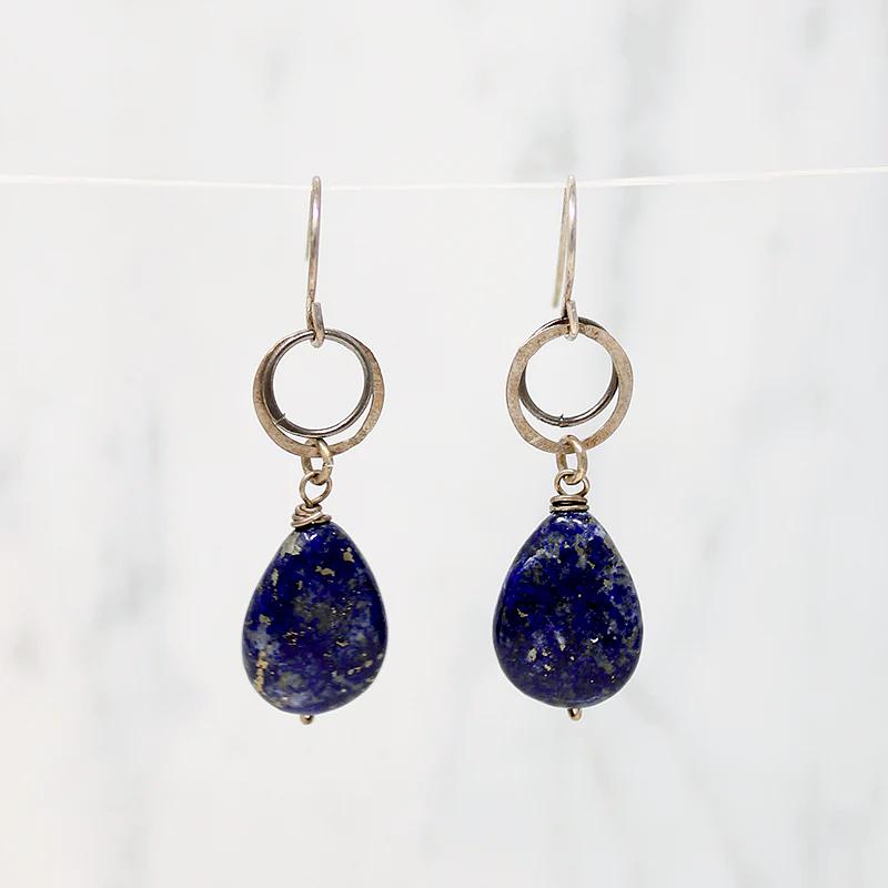 Inky Blue Lapis & Silver Ring Earrings by Brin