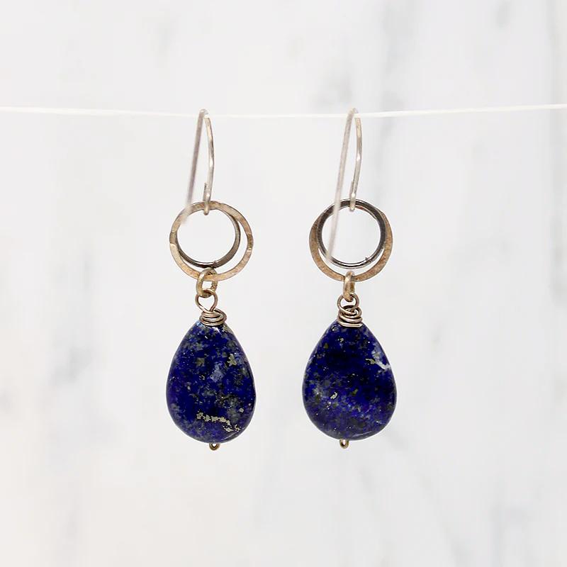 Inky Blue Lapis & Silver Ring Earrings by Brin
