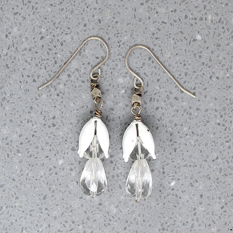 Sparkling Crystal in Floral Cap Earrings by Brin