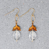 Faceted Crystal & Brass Leaves Drop Earrings by Brin