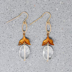 Faceted Crystal & Brass Leaves Drop Earrings by Brin