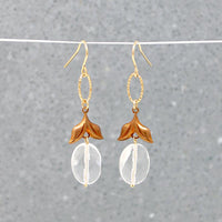Faceted Crystal & Brass Leaves Drop Earrings by Brin