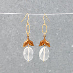 Faceted Crystal & Brass Leaves Drop Earrings by Brin