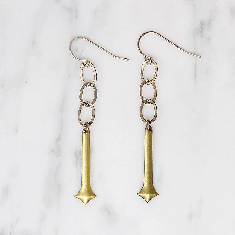 Brass Pendulum & Silver Earrings by Brin