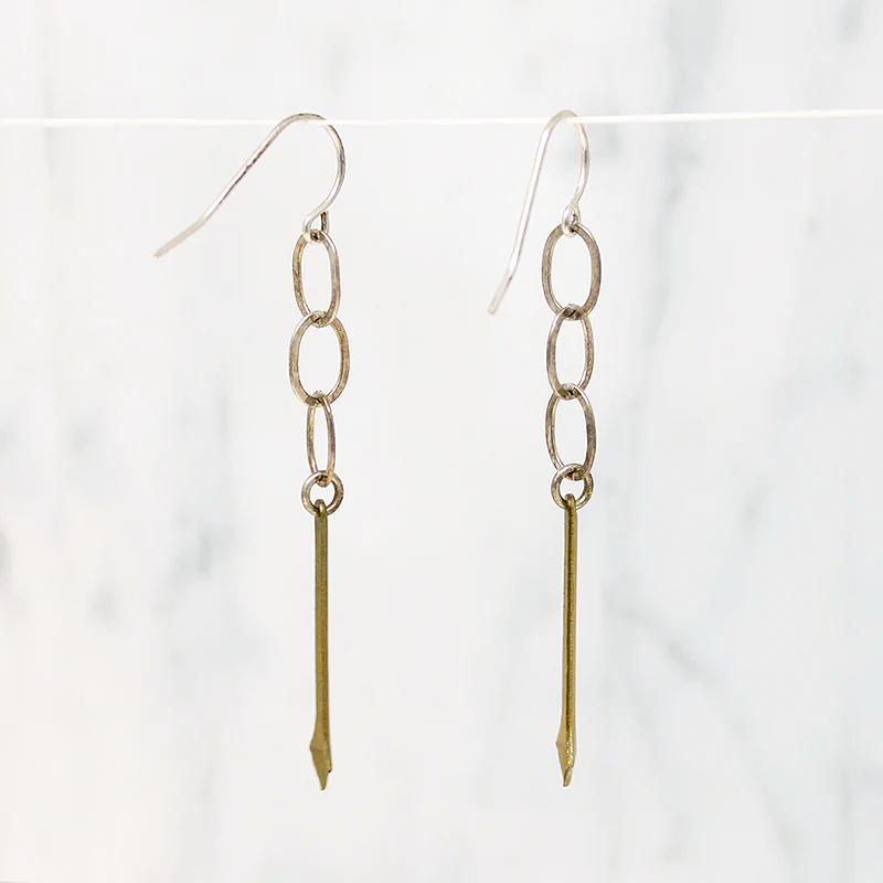 Brass Pendulum & Silver Earrings by Brin