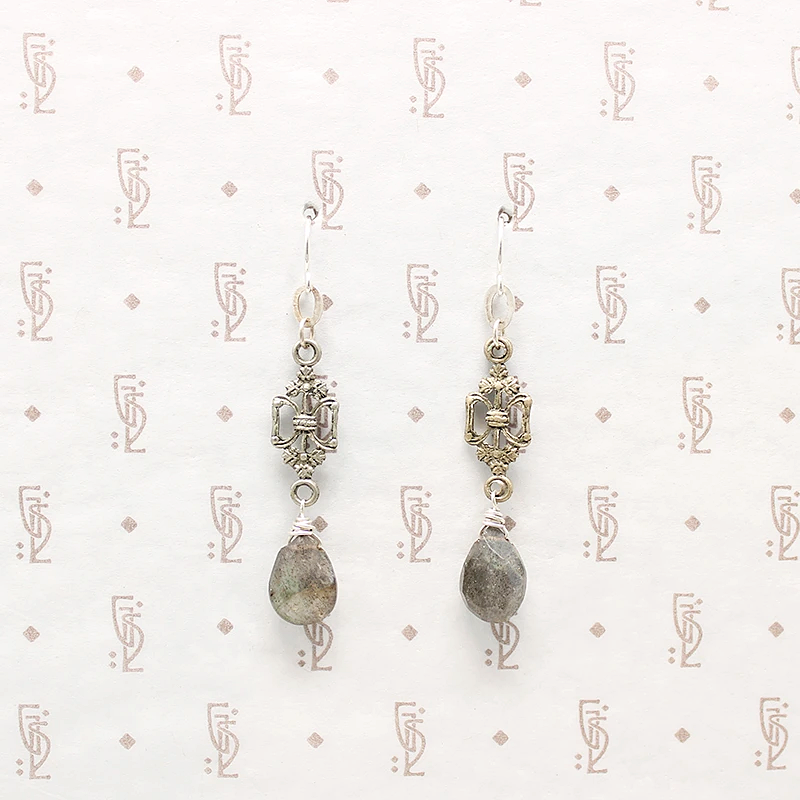 Romantic Austro-Hungarian Silver & Labradorite Earrings by Brin