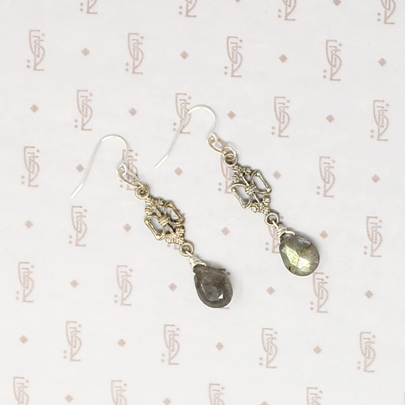 Romantic Austro-Hungarian Silver & Labradorite Earrings by Brin