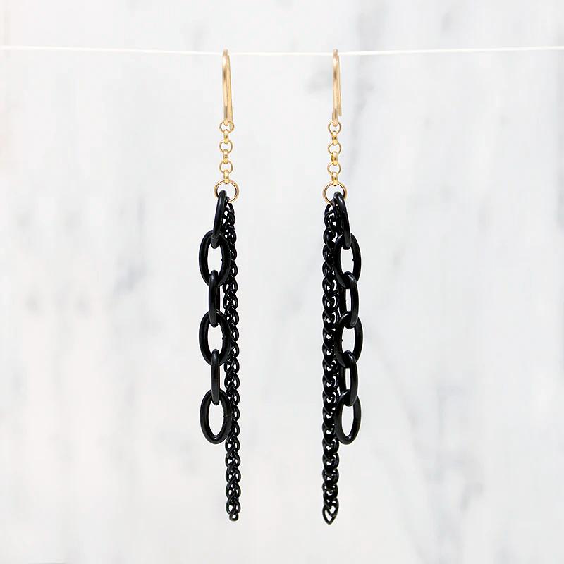 Glam Black & Gold Chain Earrings by Brin