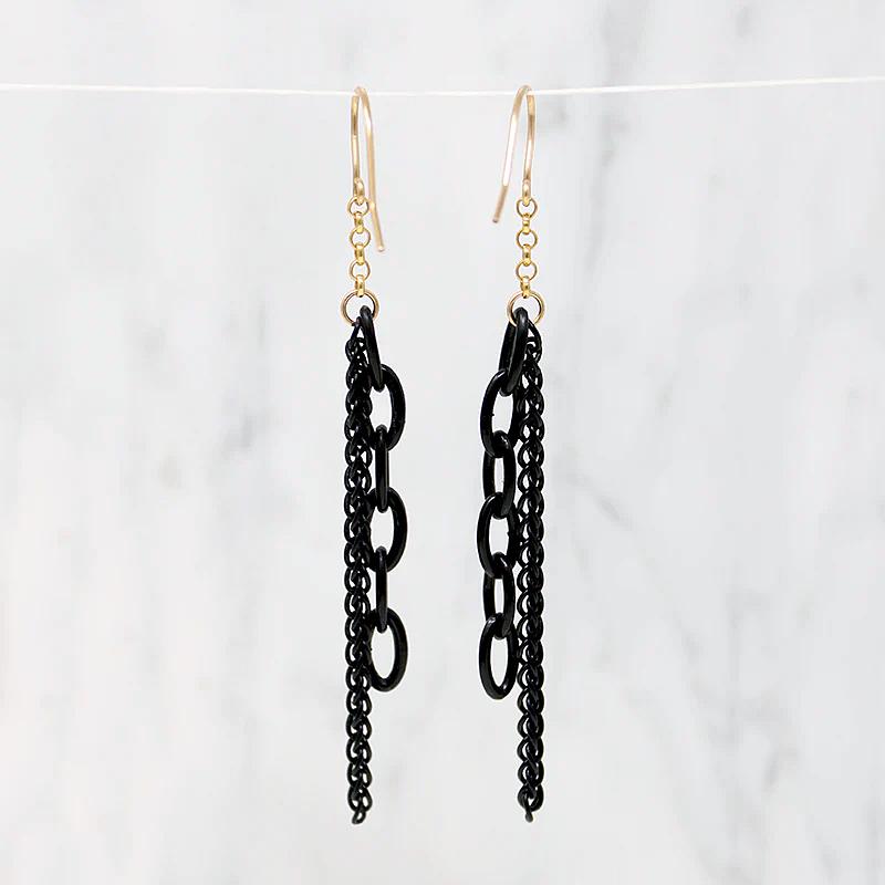 Glam Black & Gold Chain Earrings by Brin
