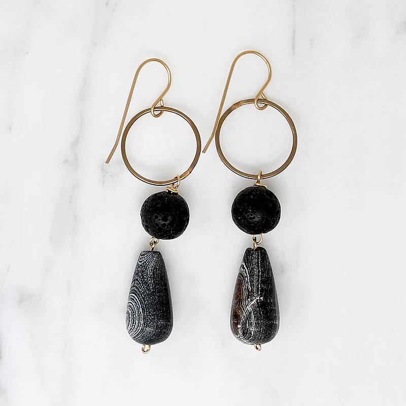 Dramatic Agate & Lava Rock Earrings by Brin