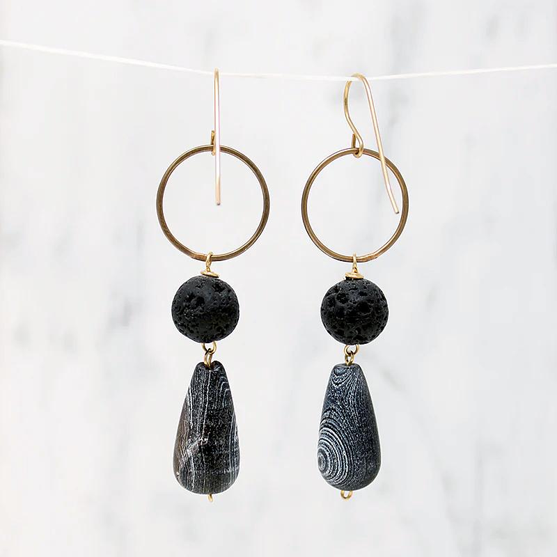Dramatic Agate & Lava Rock Earrings by Brin