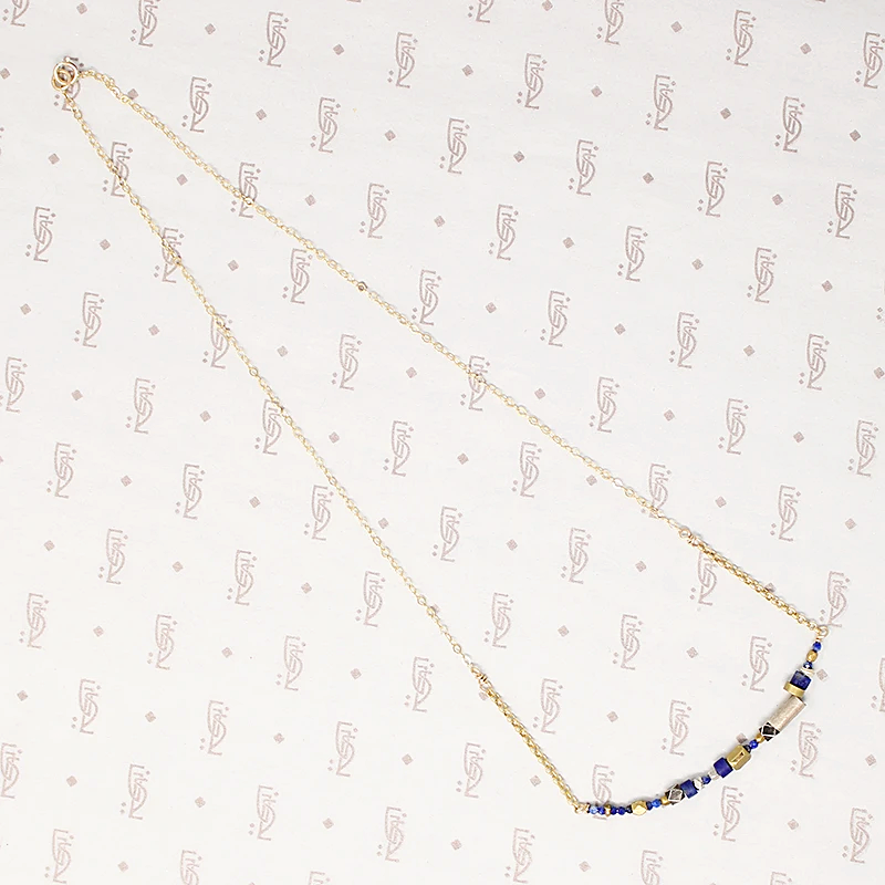Vivid Blue Lapis & Brass Bead Arc Necklace by Brin