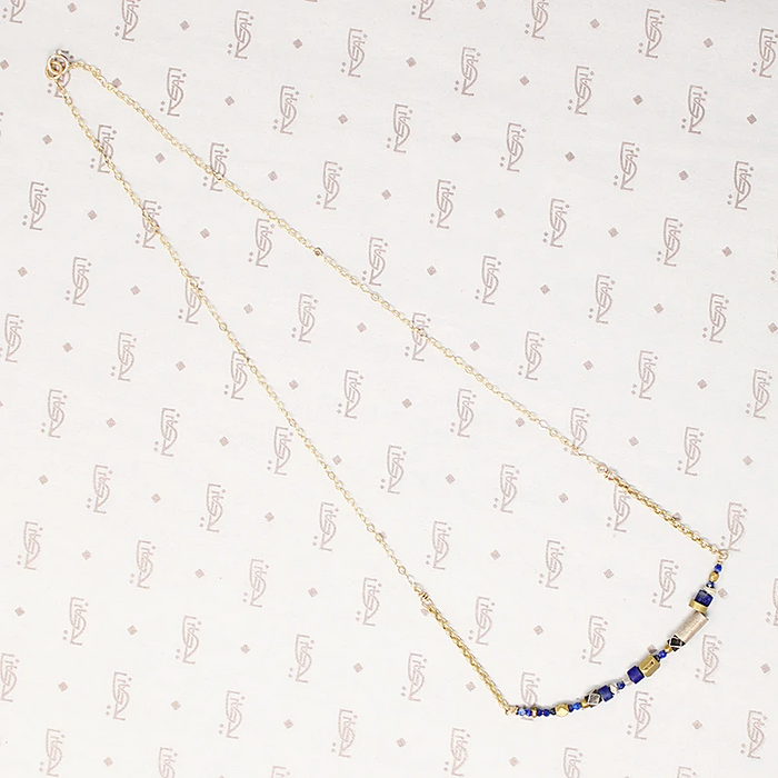 Vivid Blue Lapis & Brass Bead Arc Necklace by Brin