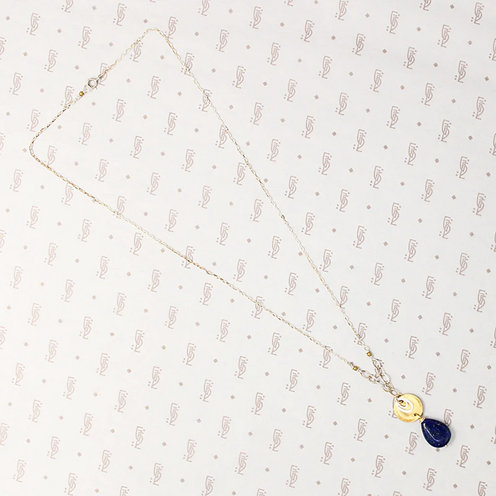 Deep Blue Lapis Necklace in Silver & Brass by Brin