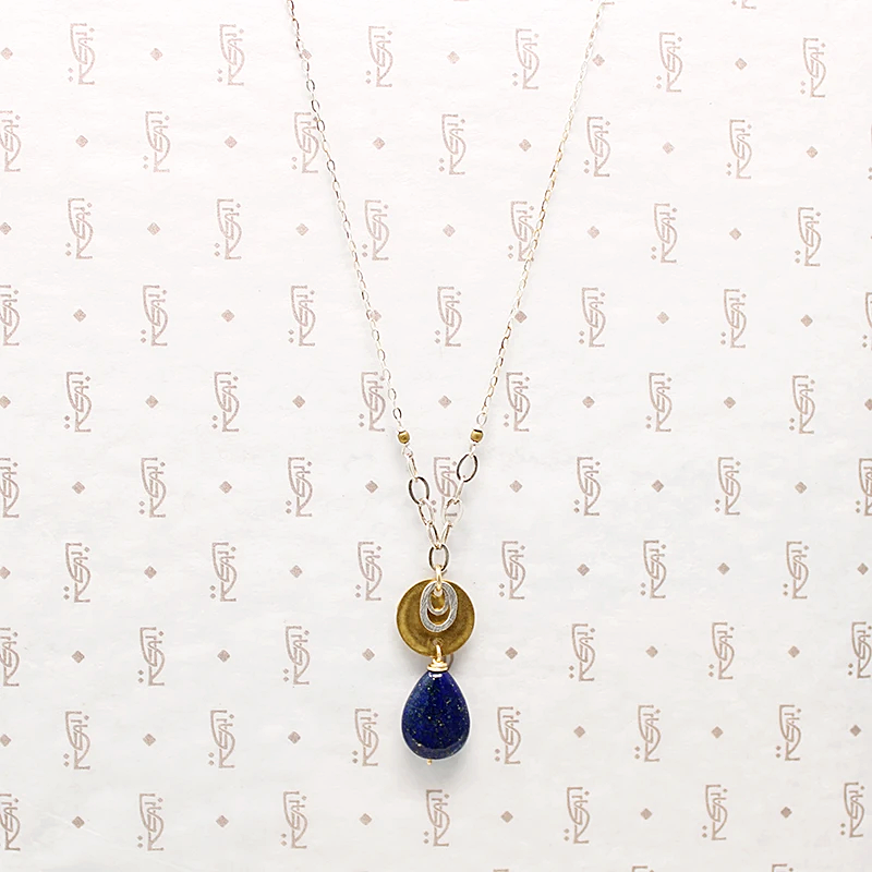 Deep Blue Lapis Necklace in Silver & Brass by Brin
