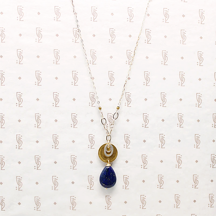 Deep Blue Lapis Necklace in Silver & Brass by Brin
