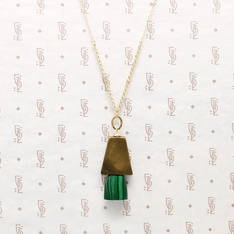 Bold Malachite & Brass Necklace by Brin