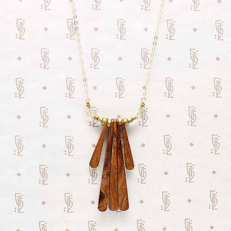 Warm Wood & Brass Fringe Necklace by Brin