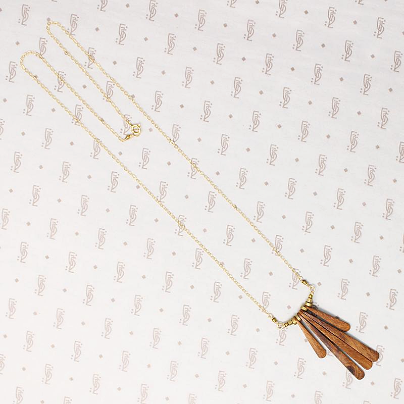 Warm Wood & Brass Fringe Necklace by Brin