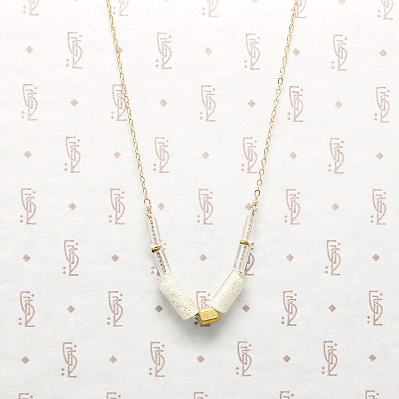 Cloudy Day Glass & Brass Bead Necklace by Brin