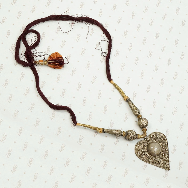 Unusual Silver Heart & Moss Agate Necklace