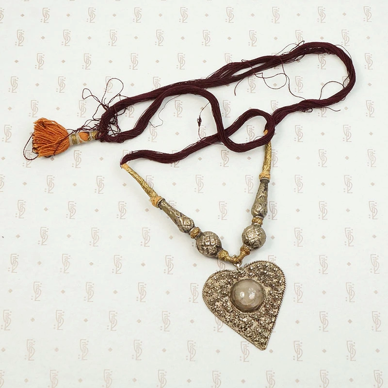 Unusual Silver Heart & Moss Agate Necklace
