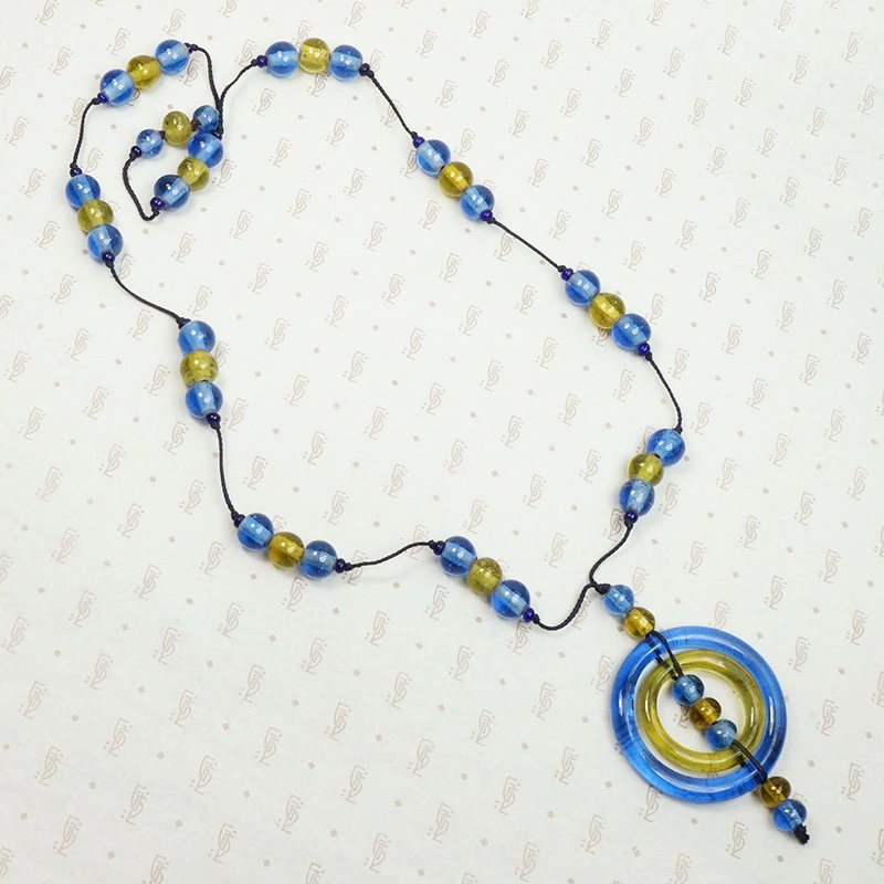 Incredible Blue & Yellow Peking Glass Necklace