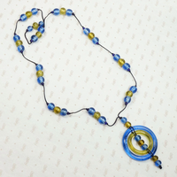 Incredible Blue & Yellow Peking Glass Necklace