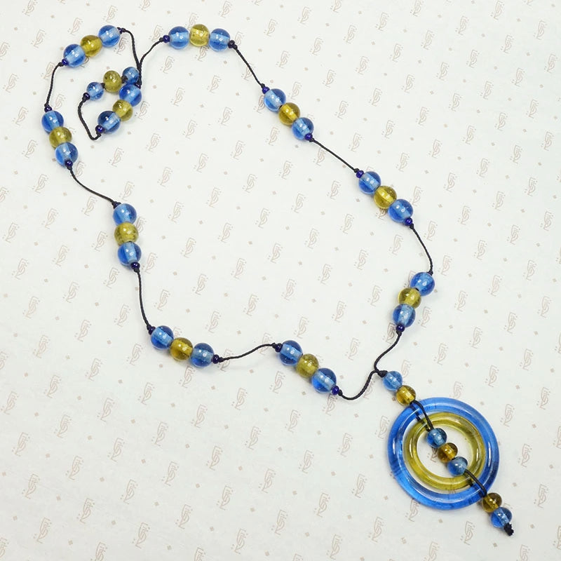 Incredible Blue & Yellow Peking Glass Necklace