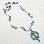 Incredible Blue & Yellow Peking Glass Necklace