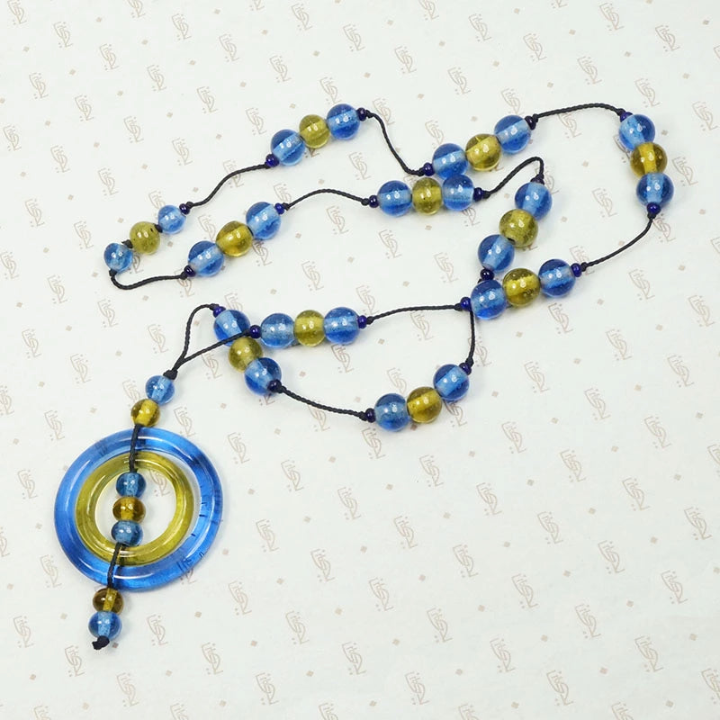 Incredible Blue & Yellow Peking Glass Necklace