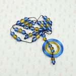 Incredible Blue & Yellow Peking Glass Necklace