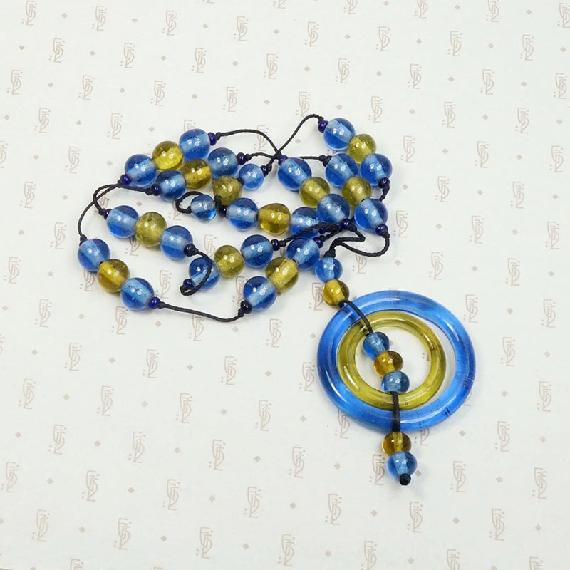 Incredible Blue & Yellow Peking Glass Necklace