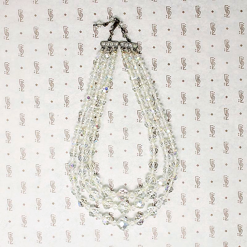 Prismatic Three Strand Glass Bead Necklace