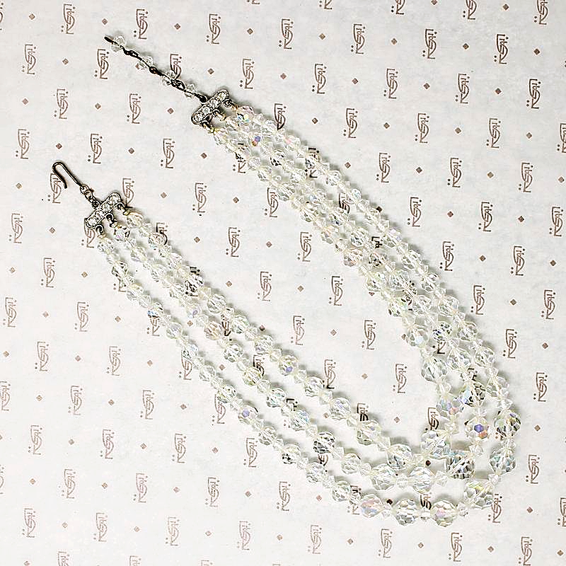 Prismatic Three Strand Glass Bead Necklace