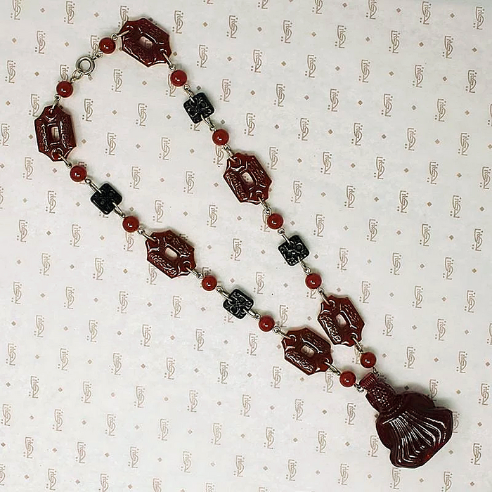 Dramatic Pressed Glass Buddha Necklace