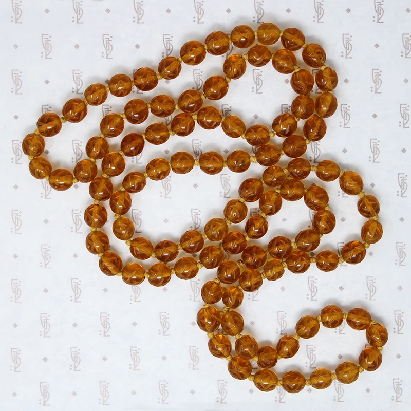 Carved Peking Glass Bead Necklace