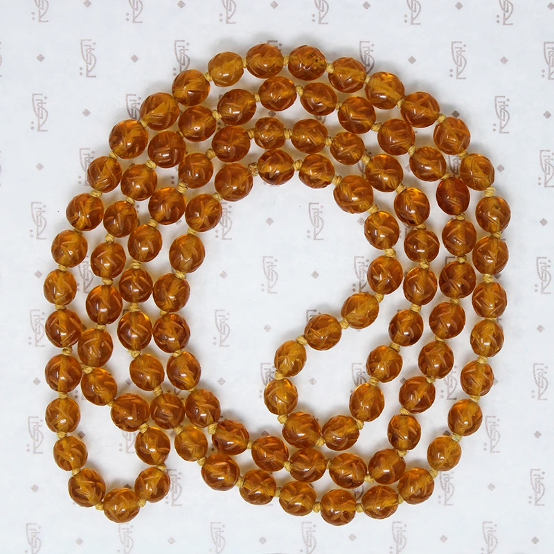 Carved Peking Glass Bead Necklace