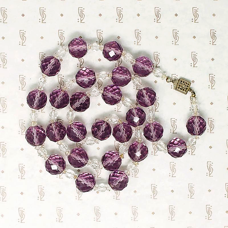 Art Deco Purple Crystal Bead Necklace