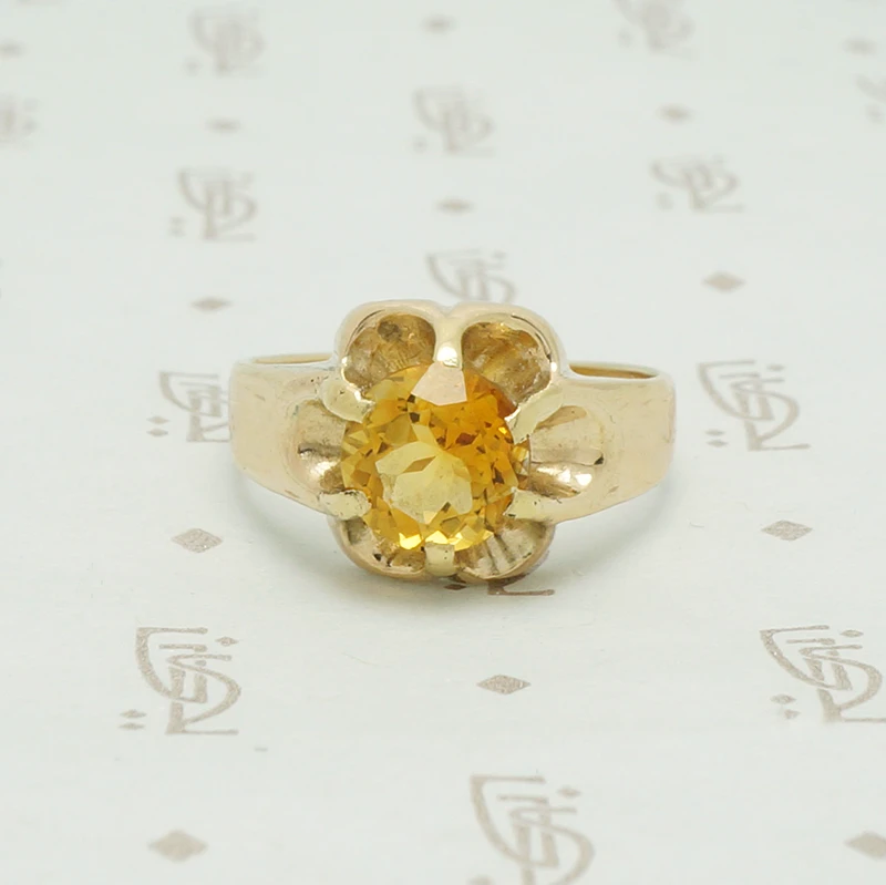 sunny yellow citring in 10k yellow gold chubby belcher setting circa 1890