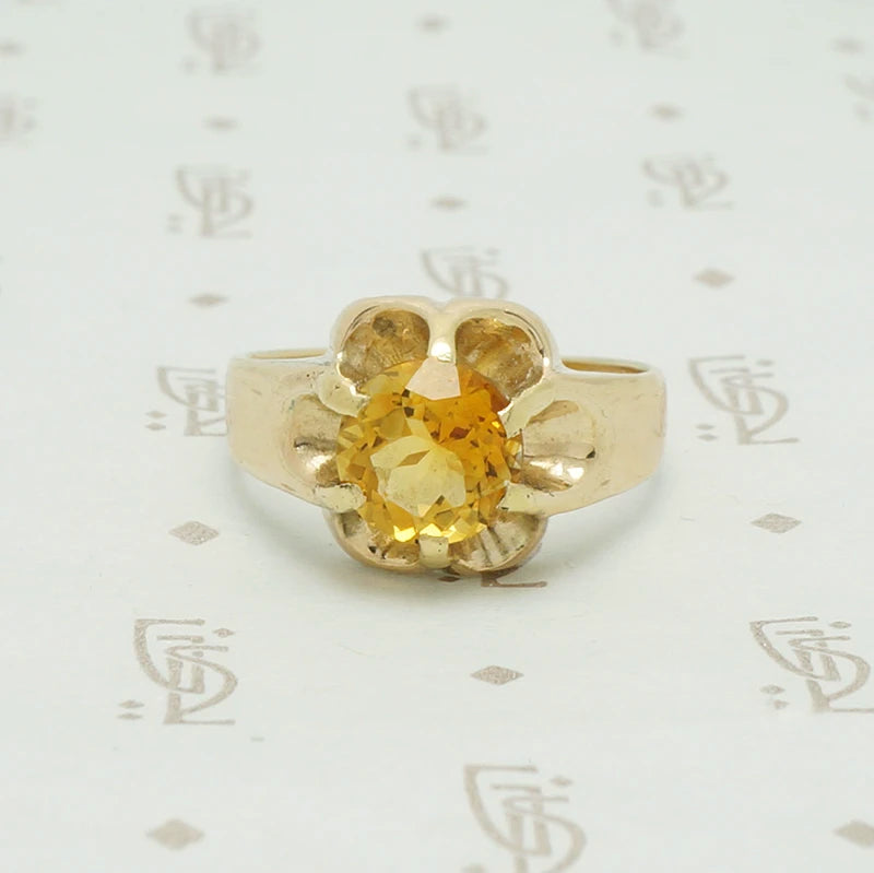 sunny yellow citring in 10k yellow gold chubby belcher setting circa 1890