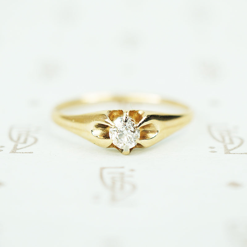 buttery 14k yellow gold belcer set omc diamond ring circa 1890