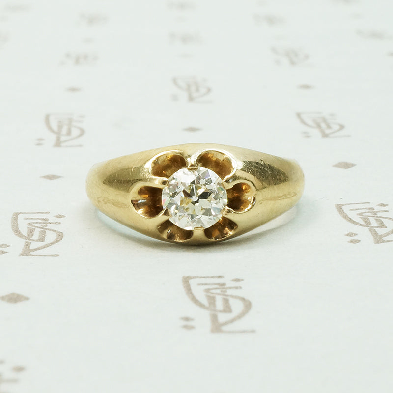 Old european cut 14k yellow gold belcher setting circa 1880 set with its original old euro diamond