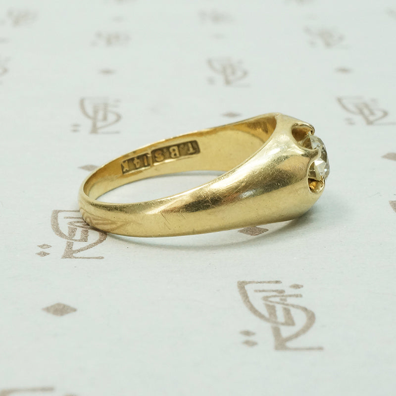 Old european cut 14k yellow gold belcher setting circa 1880 set with its original old euro diamond