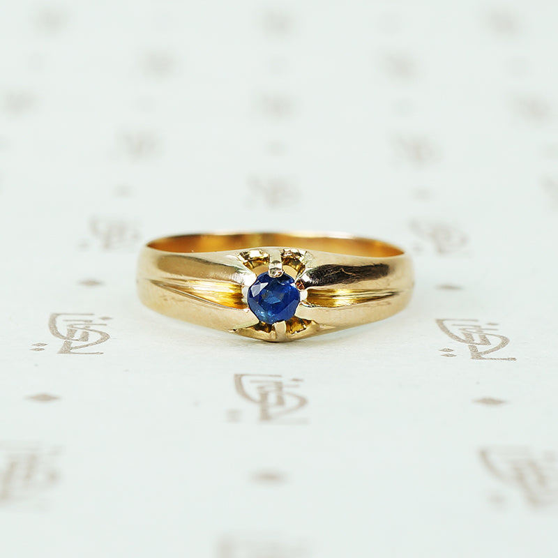 1/4 carat cornflower blue natural sapphire in 12k rose gold belcher circa 1880