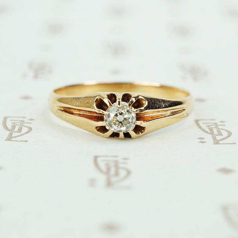 cushion mine cut diamond gold belcher setting 19th century 