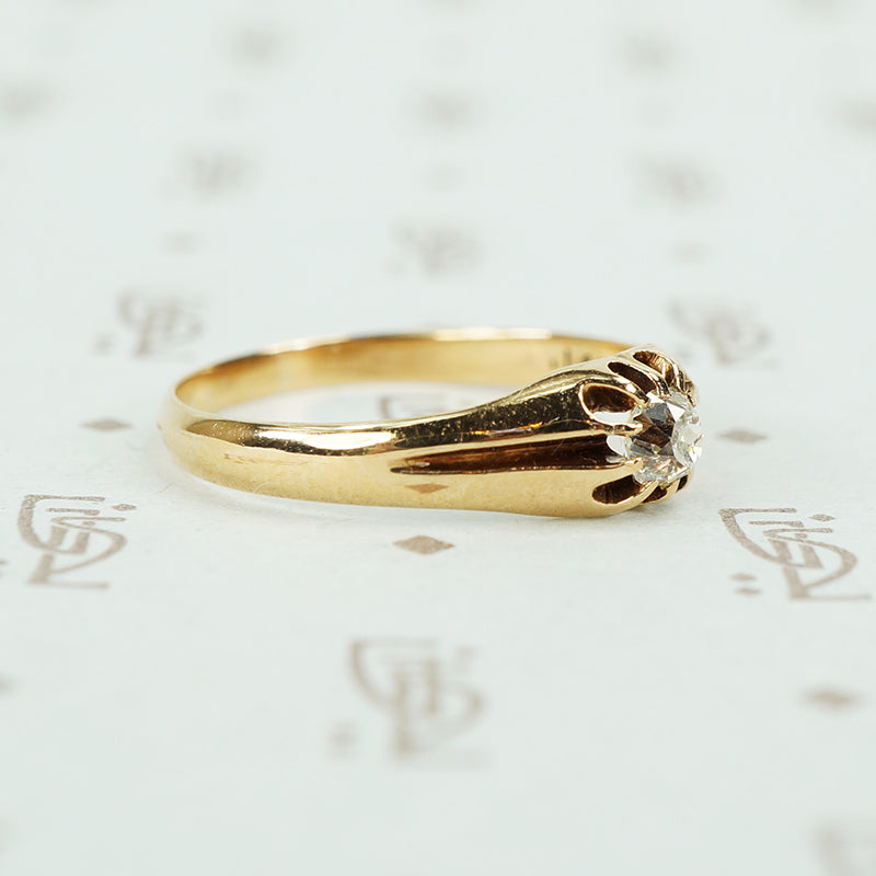 cushion mine cut diamond gold belcher setting 19th century