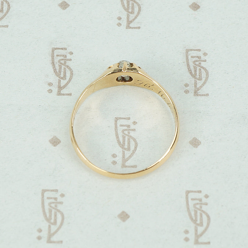 cushion mine cut diamond gold belcher setting 19th century side view