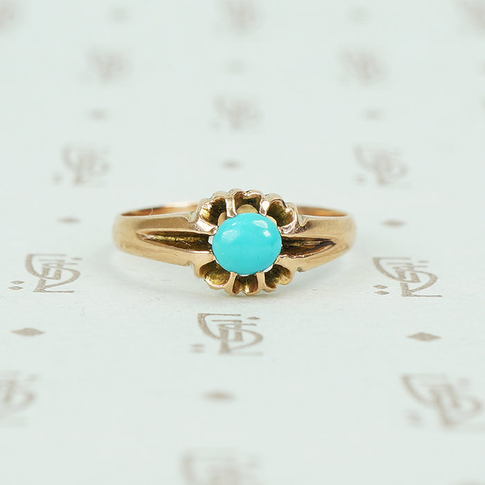 9ct rose gold belcher setting with oval turquoise ring